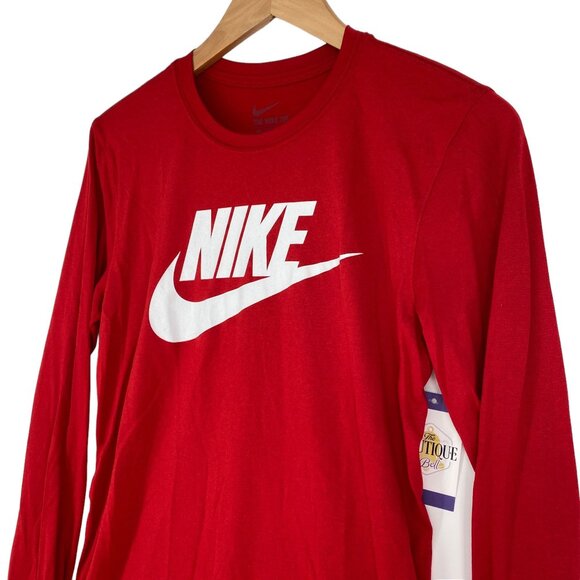 NWT Nike Mens S Red Athletic Cut Dri-Fit Futura Shirt Long Sleeve Swoosh Logo - Picture 5 of 12